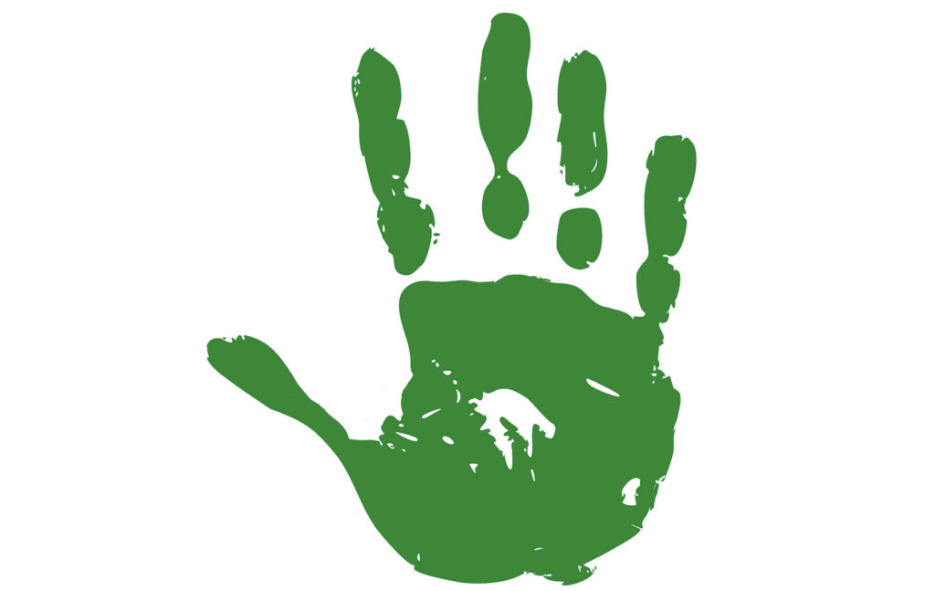 Vihreä piirroskuva kädenjäljestä.