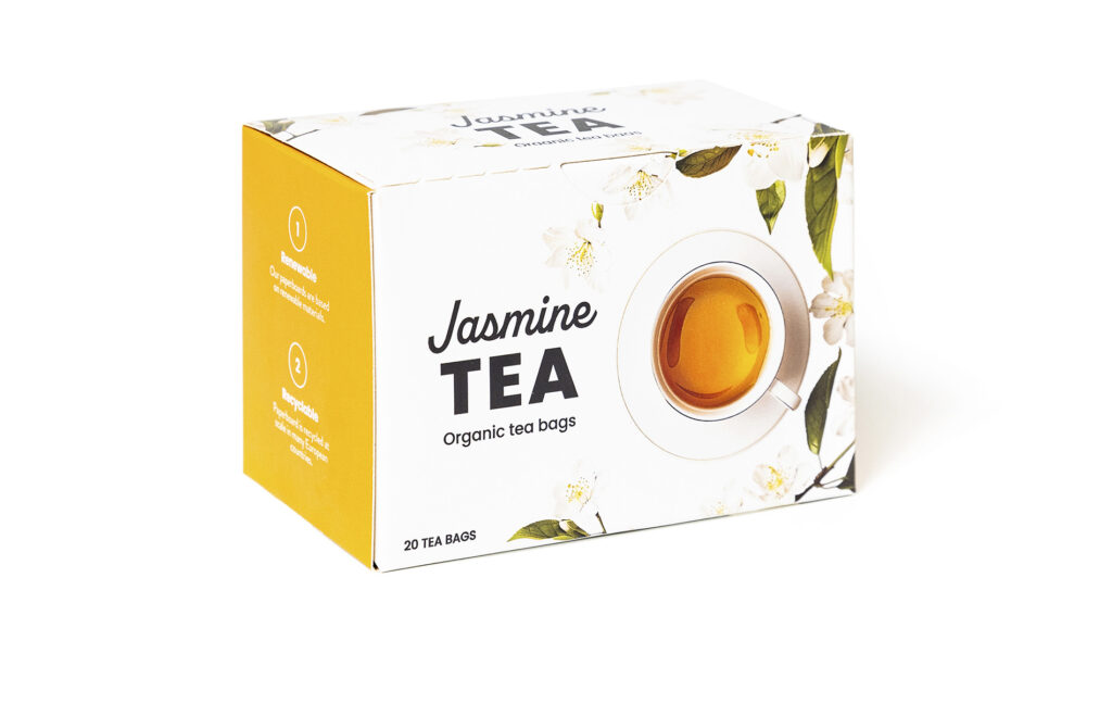 Jasmine teen pakkaus, jonka Stora Enso on valmistanut.