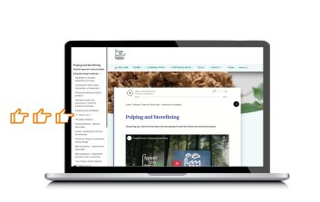 Tietokoneen näyttö jossa mäkyy ForestBioFactsin nettisivut